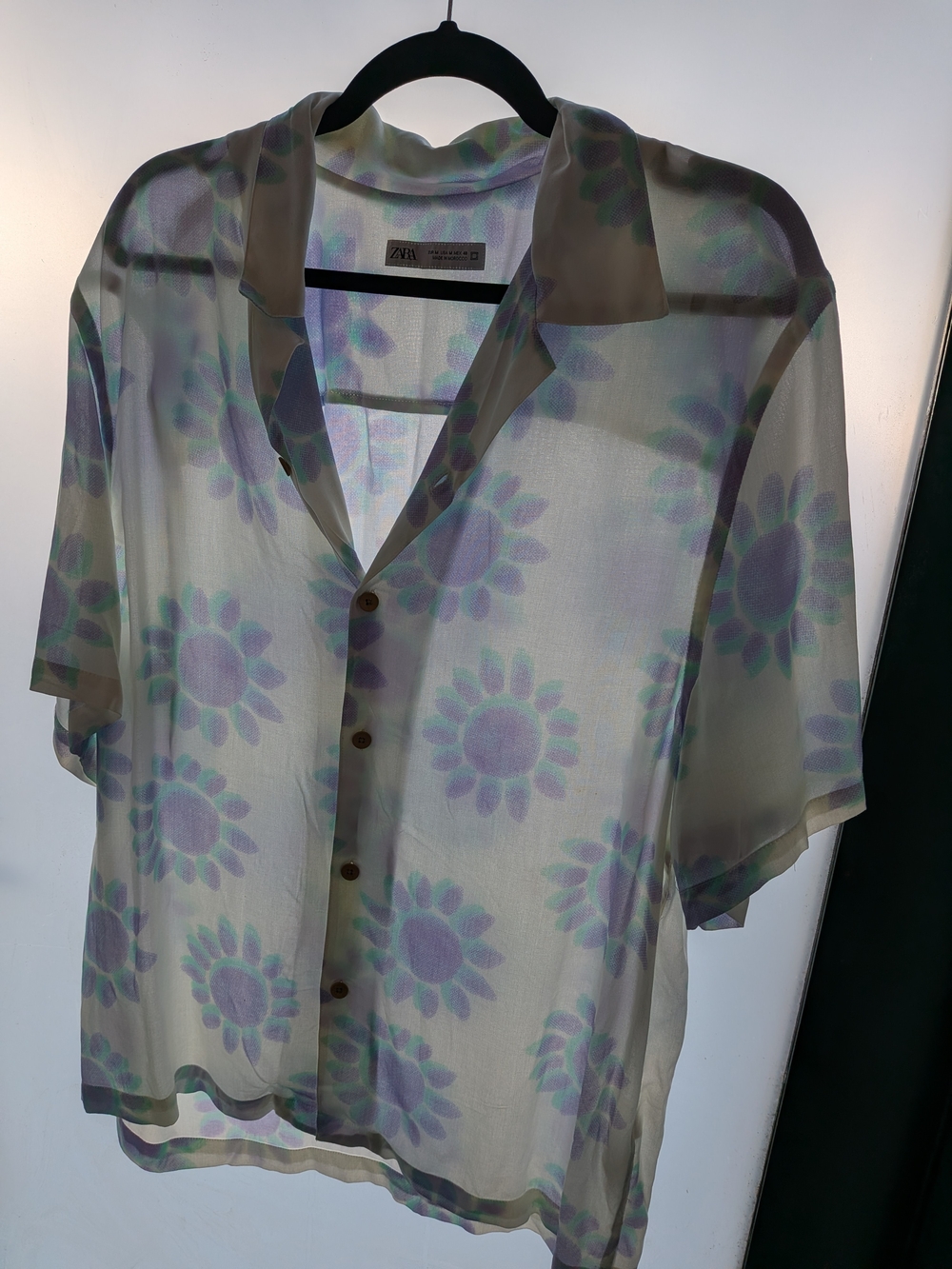 Zara Cream Short Sleeve Shirt with Lavender and Mint Petal Print
